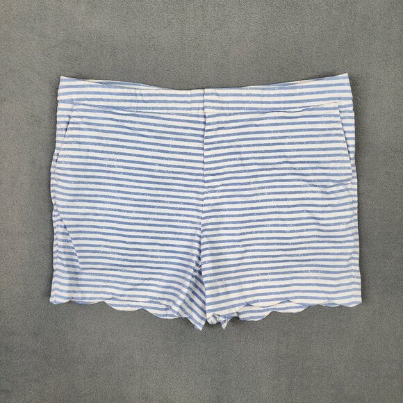 Kenar Chino Scalloped Hem Shorts Women's Size 8 Blue Striped Boho Preppy - Picture 1 of 10
